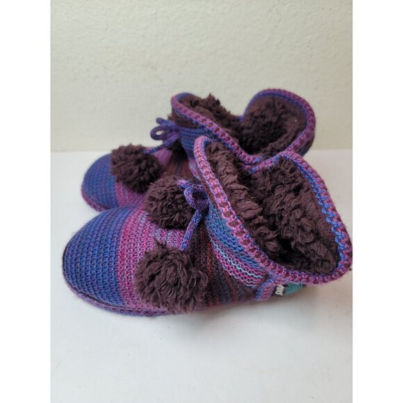 Muk Luks Handcrafted Wool Slippers With Faux Fur Lining & Pom Poms - Purple & Pi - Picture 4 of 10